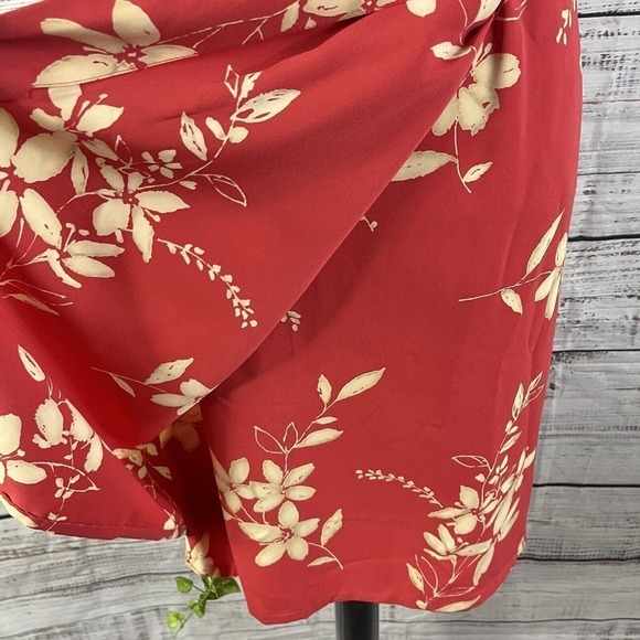 Judith Hart Skirt size 12 Coral Tan Floral Tropical Faux Wrap Pencil Knee Hawaii - Picture 10 of 14